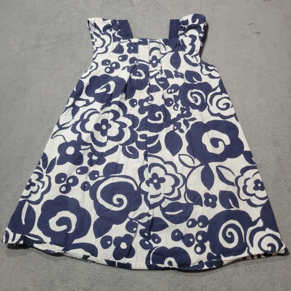 Gymboree Dress Girls 5T Navy White Floral Bow Front Cotton Sun Dress 12215